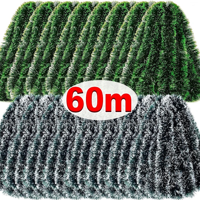 Tinsel Garland Decoration - 60/4m 크리스마스 반짝이 리본 화환 녹색