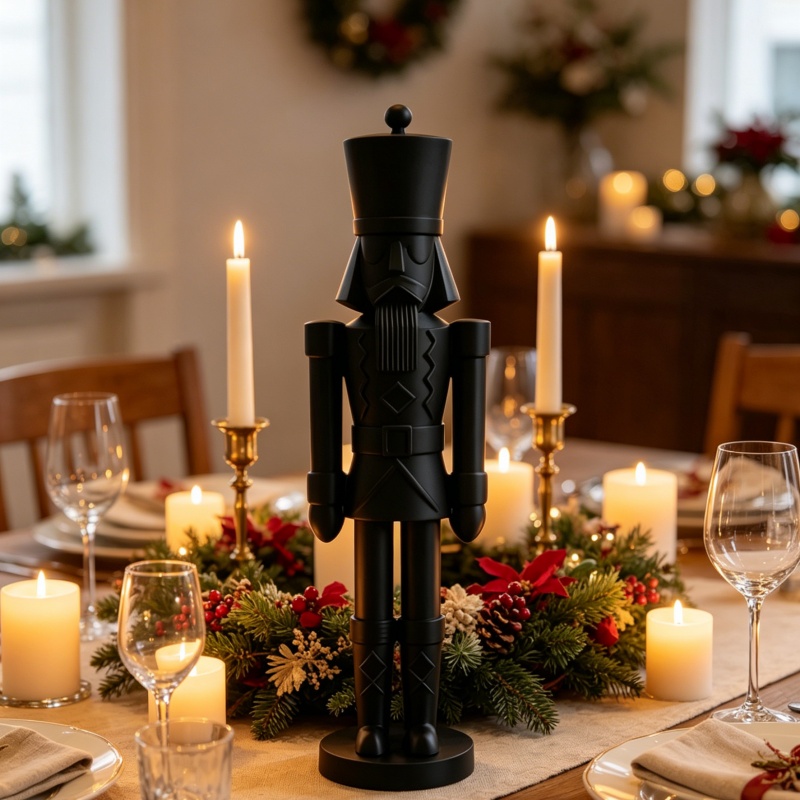 Nutcracker Figurine - 미니멀리스트 블랙 호두까기 인형 병사 조각상,