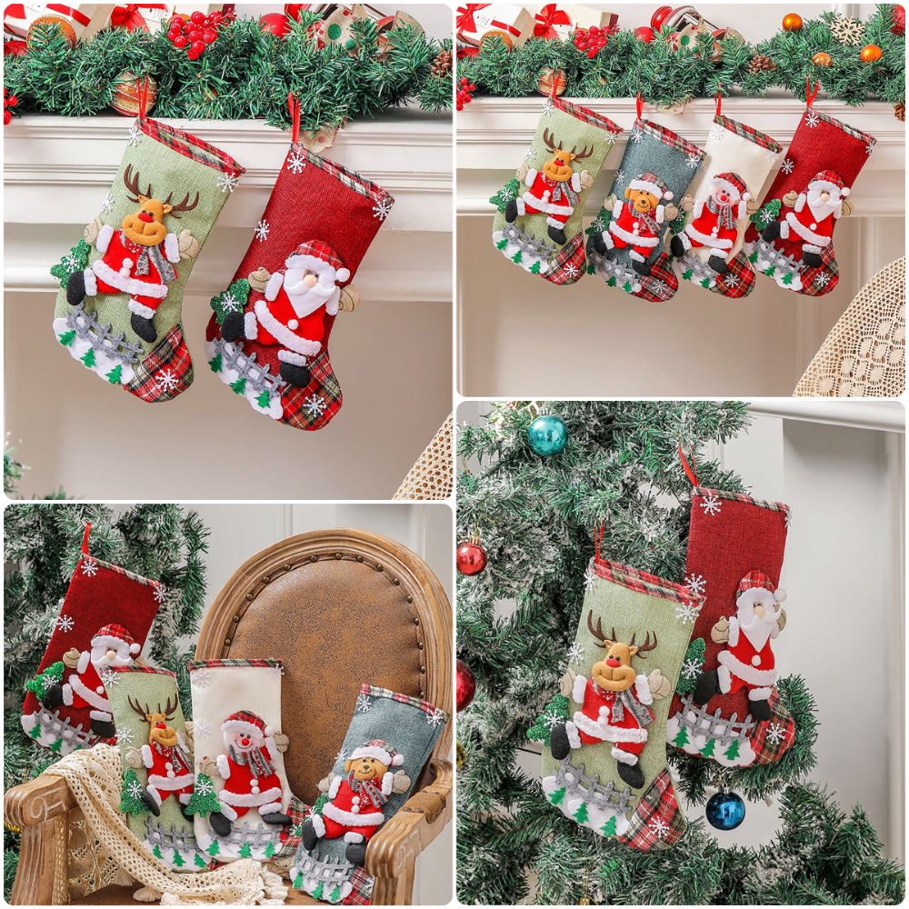 Christmas Stocking Hanging - 다채로운 색상의 크리스마스 스타킹 눈사람 사슴
