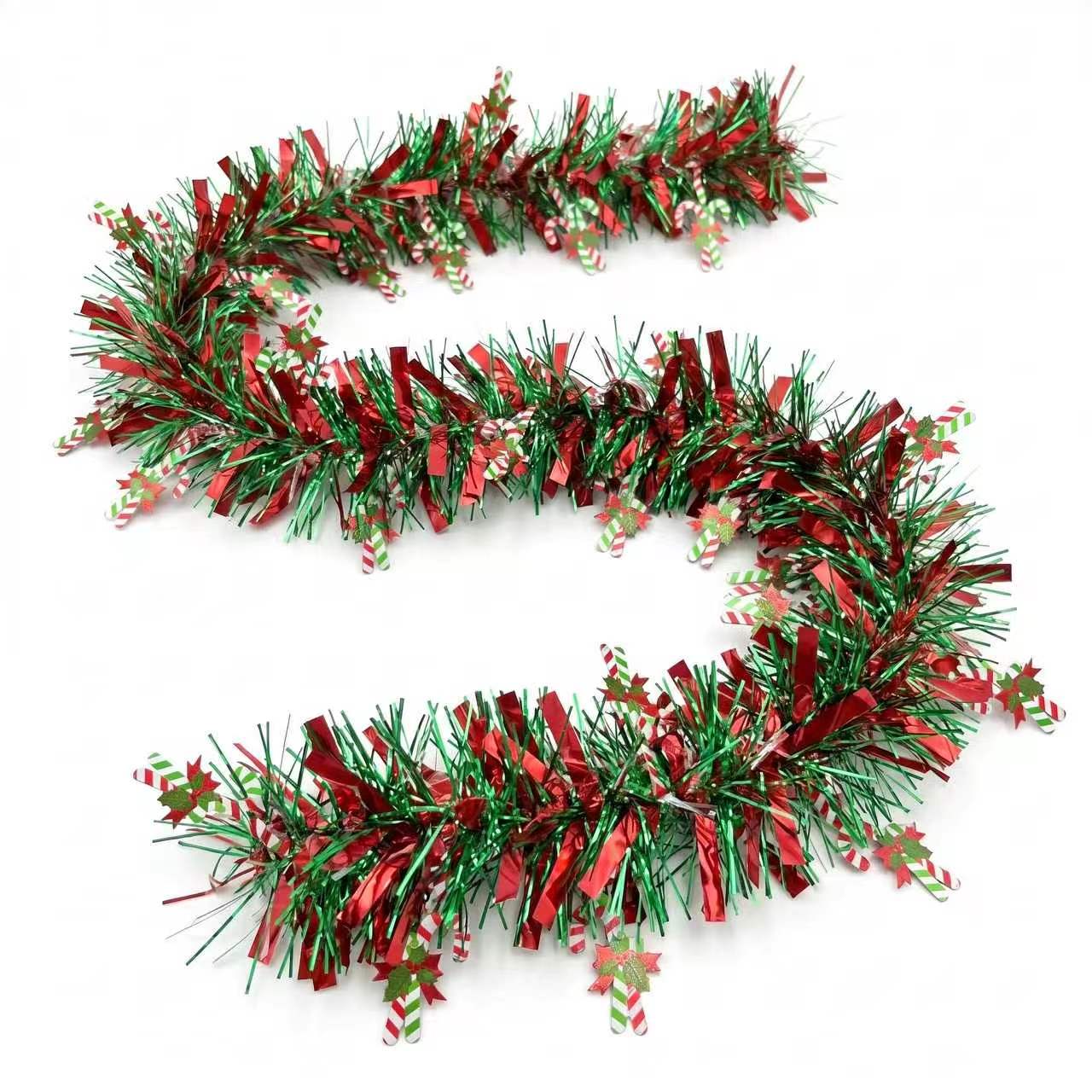 Tinsel Garland Decoration - 2M 크리스마스 반짝이 가랜드, 무지개빛 빨간색