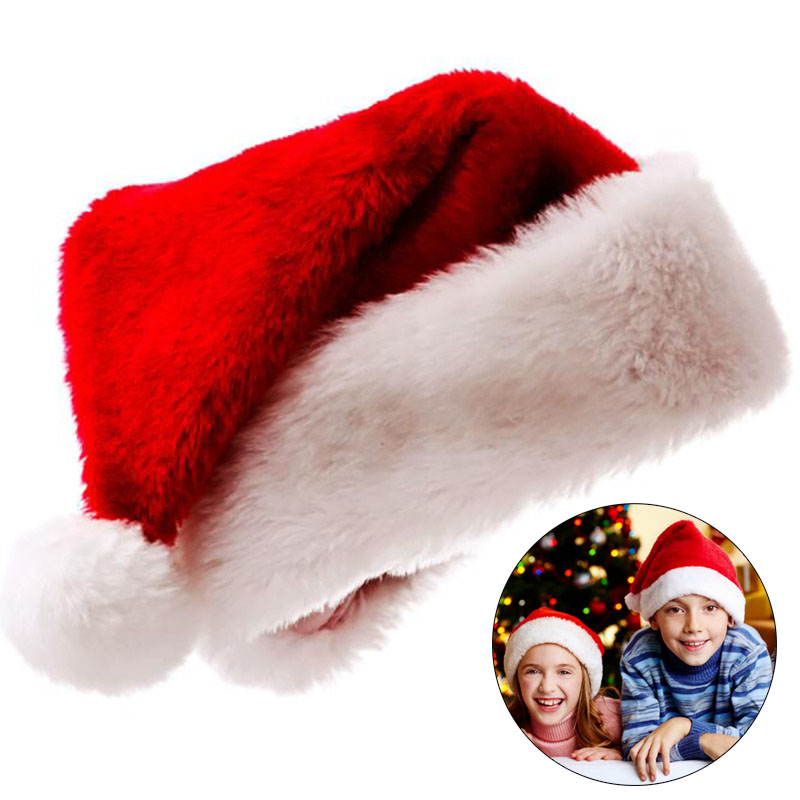 Santa Hat Plush - 성인 어린이용 봉제 크리스마스 모자, 두꺼운