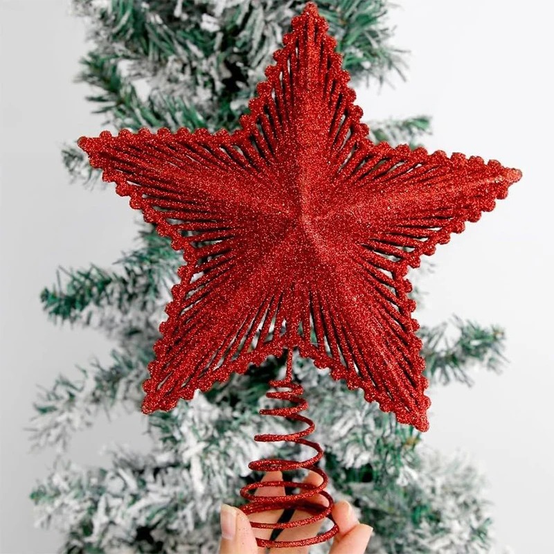 25cm 레드 반짝이 크리스마스 트리 토퍼 철 스타 크 - Star Tree Topper 리뷰 및 가격