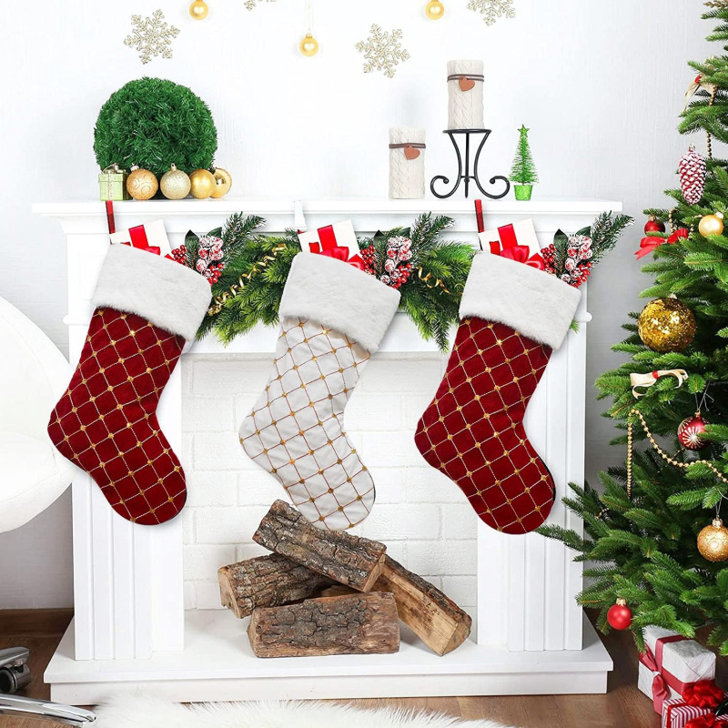 크리스마스 양말 부드러운 인조 모피 체크무늬 벽난로 장 - Christmas Stocking Hanging 리뷰 및 가격