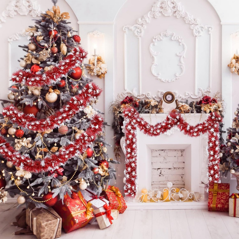 1개 크리스마스 테슬 눈송이 레드 가랜드 레스토랑 상점 - Tinsel Garland Decoration 리뷰 및 가격