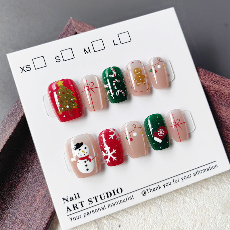 10개 크리스마스 반수제 프레스온 네일, 귀여운 소녀  - Christmas Tree Artificial 리뷰 및 가격