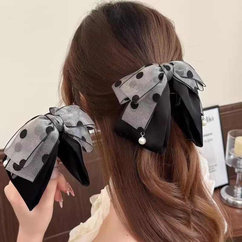 여성용 우아한 그레이 물방울 무늬 리본 헤어핀, 고급스 - Ribbon Bow Gift 리뷰 및 가격